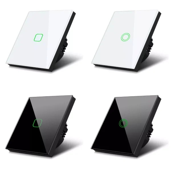کلید تک پل شیشه‌ای (1Gang Swich Black & White Glass)